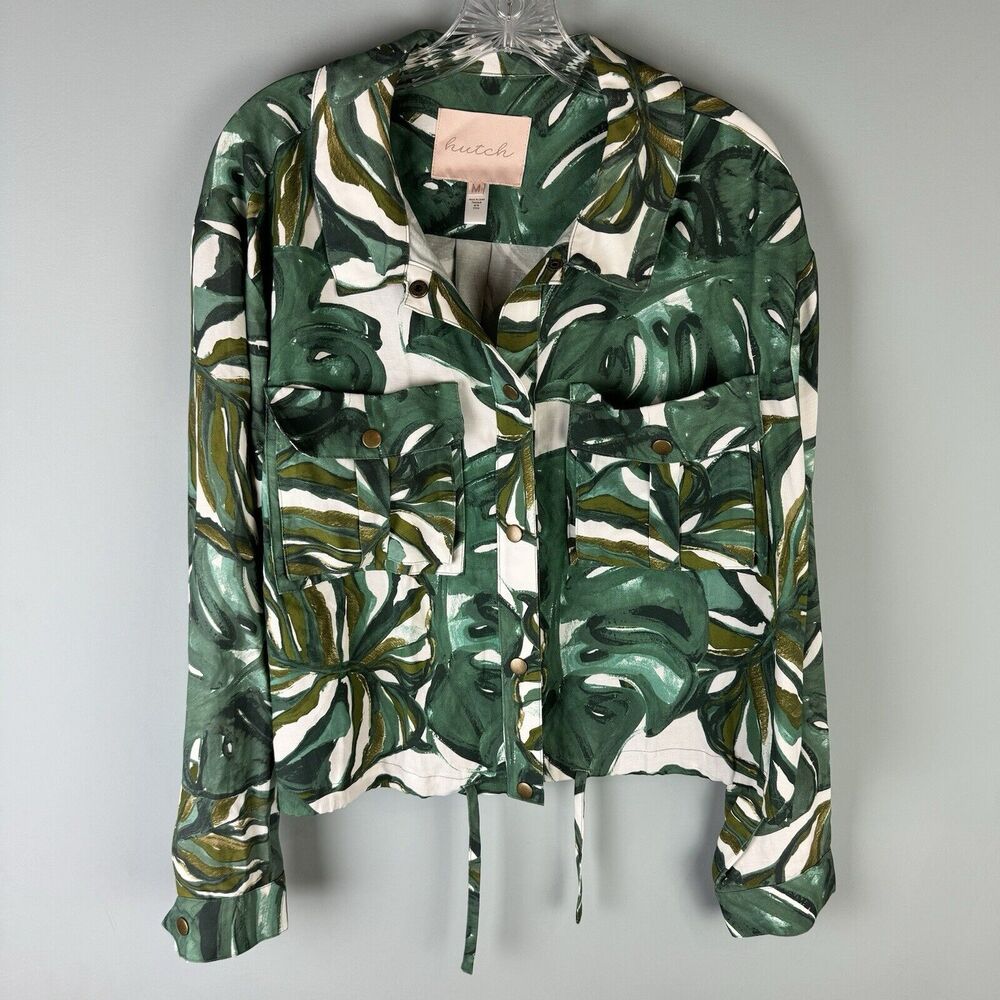 Hutch Anthropologie Botanical Green Jacket Snap Front Women's Size Medium